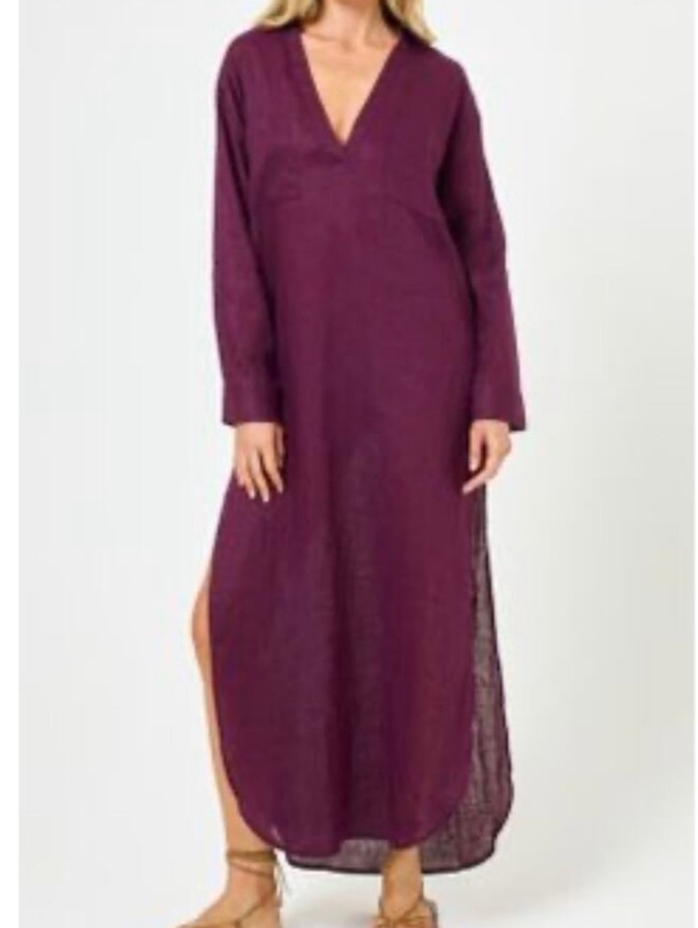 l*space Capistrano linen Long Sleeve V-Neck Swim Coverup NWT XS/S $220 MSRP
